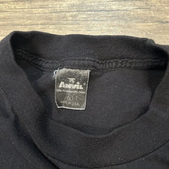 Vintage 80s Batman Yellow Bat Logo Large T-Shirt Black DC Comics Anvil‎ USA - Picture 4 of 6